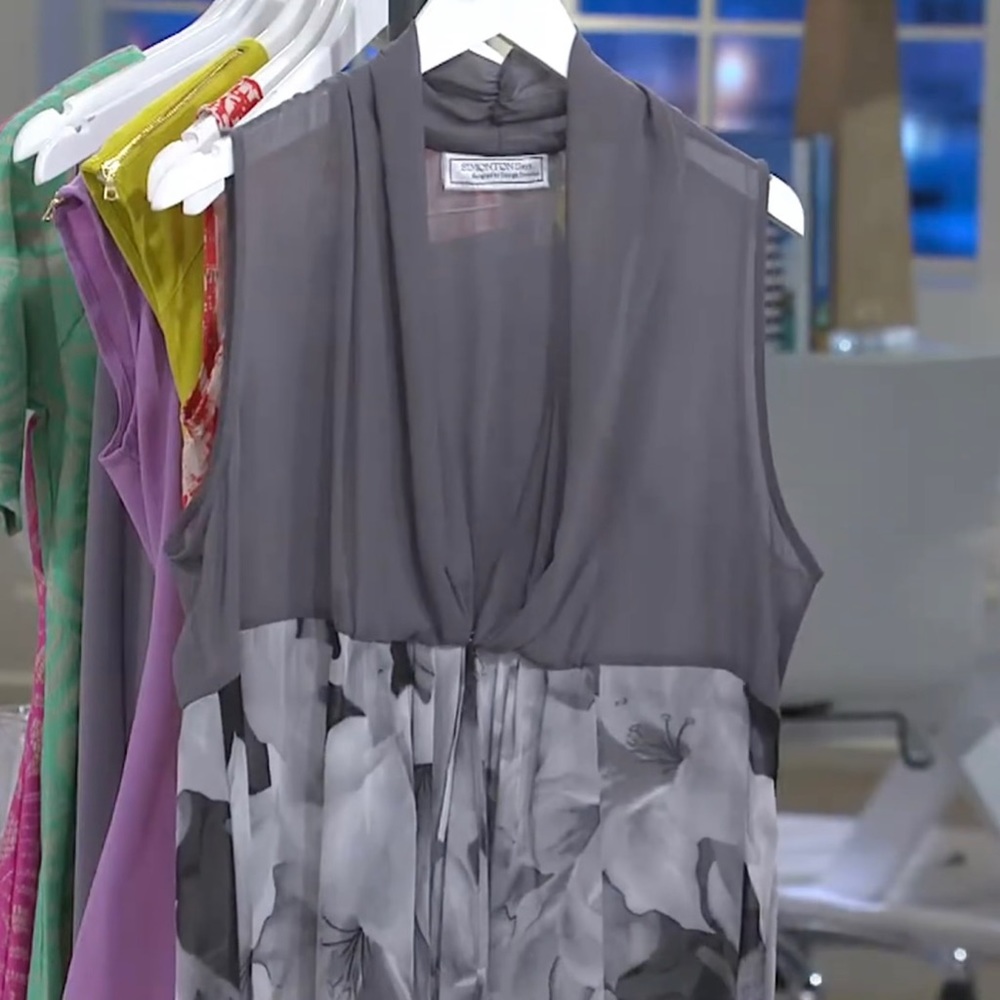George Simonton Draped Printed Chiffon Duster Vest, NWT 2X Grey A253680 - Picture 10 of 13